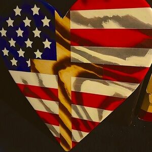 Veteran inspired Patriotic hand crafted and cut wood heart. Great gift  

 ,
